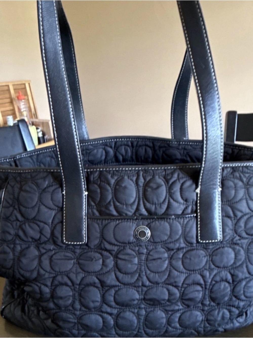 Coach Quilted Black Diaper bag with Leather Straps